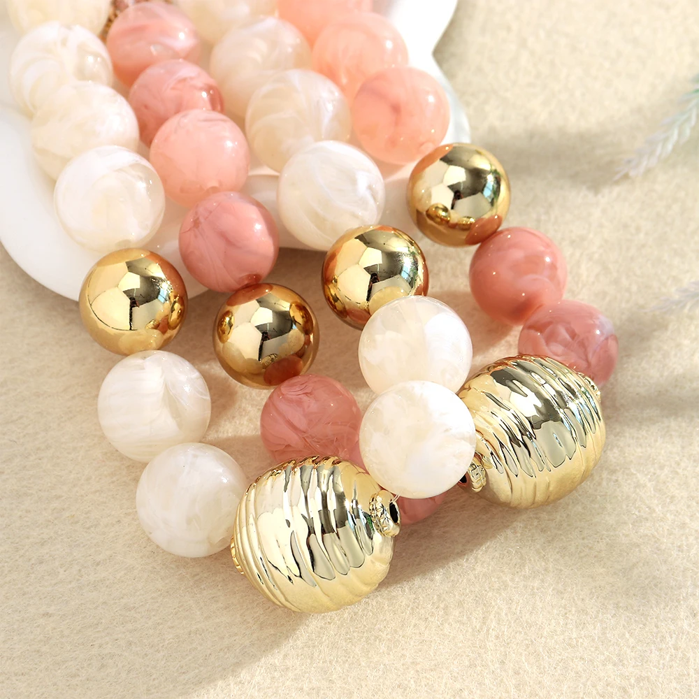 Vintage große runde Acrylperlen-Choker-Halskette, übertriebene große geometrische Kugelperlen-Halsketten, Statement-Schmuck, Geschenke – Detail 5