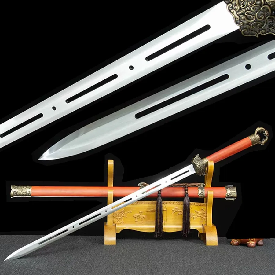 Nice Chinese Taichi Jian WUSHU Sword High Manganese Steel Blade Full Tang Alloy Fittings Redwood Saya KungFu HanJian