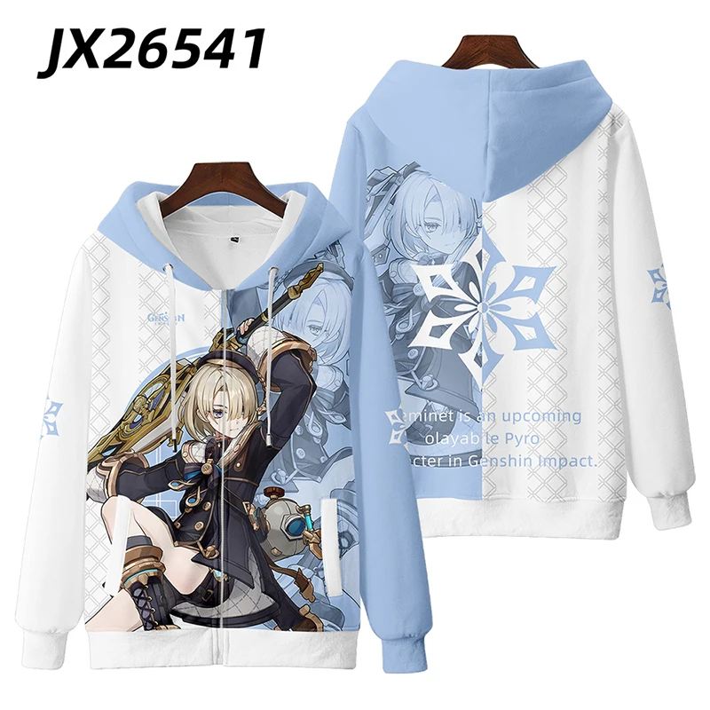 Genshin Impact Freminet 3D Print Zip Up Hoodie Women Men Harajuku Sweatshirt Streetwear Hip Hop Cosplay Zipper Hooded Jacket