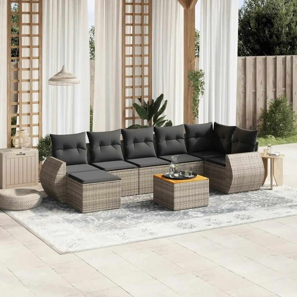 

Modular 8 Piece Grey PE Rattan Garden Sofa Set Outdoor Furniture Cozy Stylish Seating