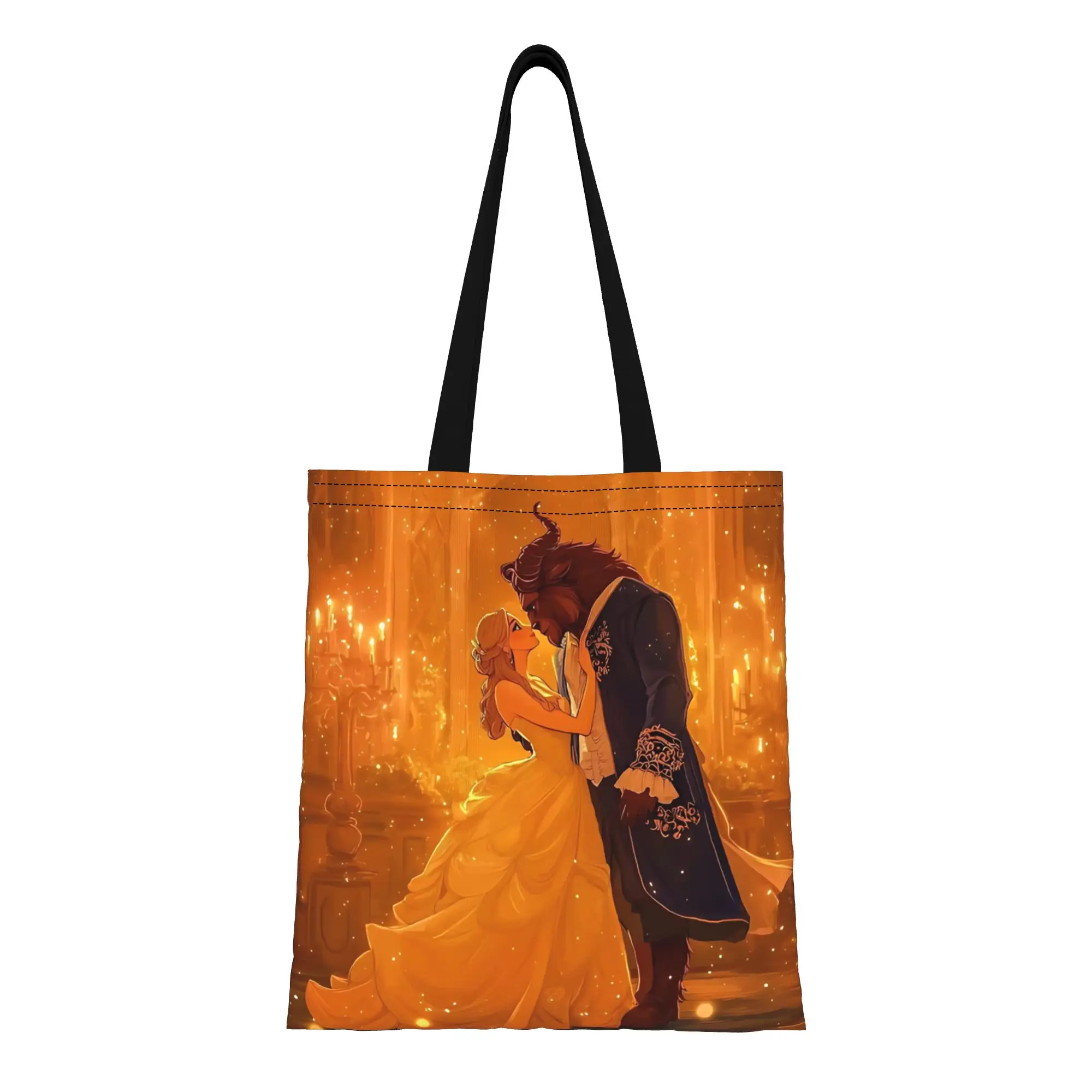 

1PC first day of school Large Capacity Disney animation Beauty and the Beast Canvas Tote Bag Foldable Chic Pattern Gifts