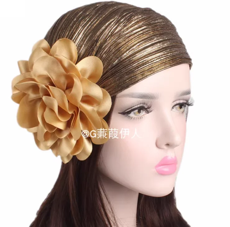 

Indian Middle East Brilliant Silk Folded Big Flower Headband Hat Women's Performance Ethnic Hat