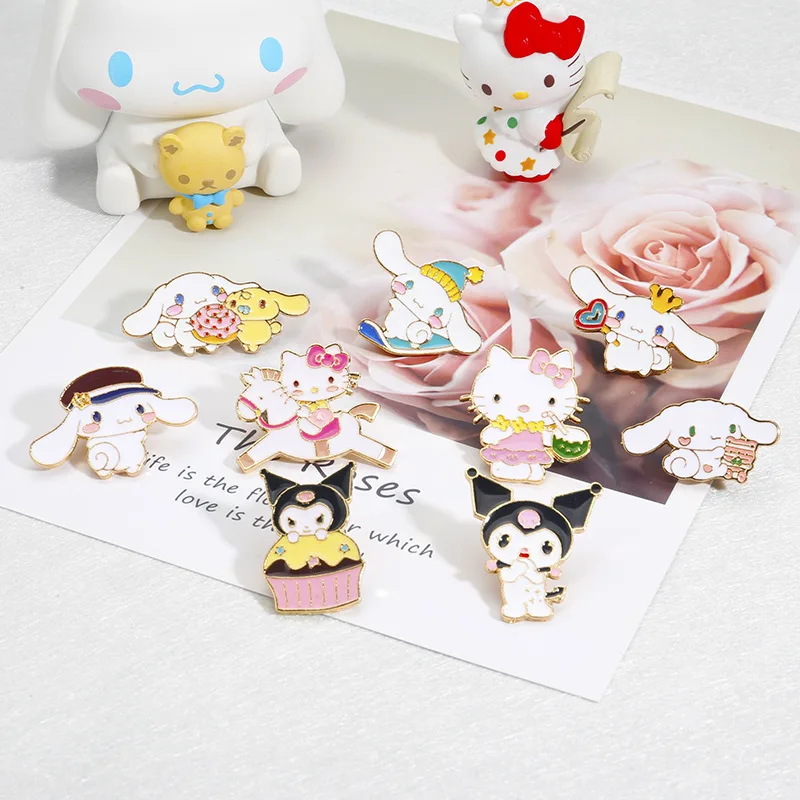 

Броши Sanrio в стиле аниме Hello Kitty Kuromi Cinnamoroll, булавки на лацкан, рюкзак, воротник, джинсы, куртка, модные украшения, школьные принадлежности