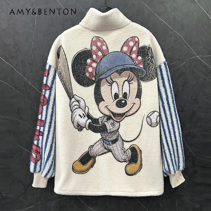 

2025 Autumn Winter New Cartoon Furry Zipper Sweatshirt Jacket Ladies Loose Casual Age-Reducing Versatile Mid-Length Top Hoodies