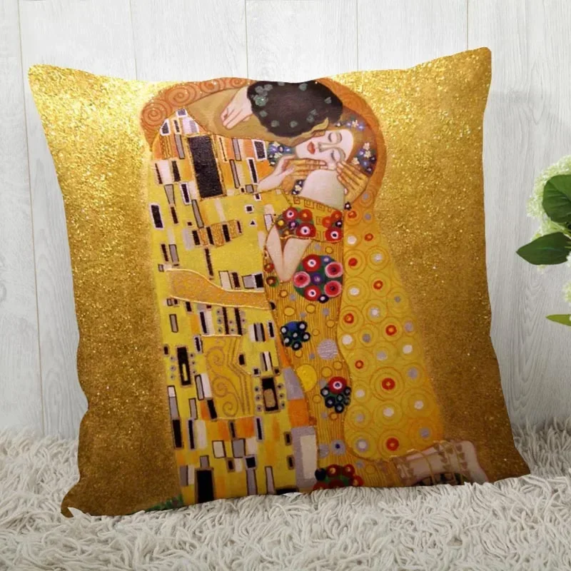 GustAbility-Juste de coussin en tissu satiné Klimt Art, taie d'oreiller pour la maison, le canapé, le bureau, un côté, taille 40x40cm