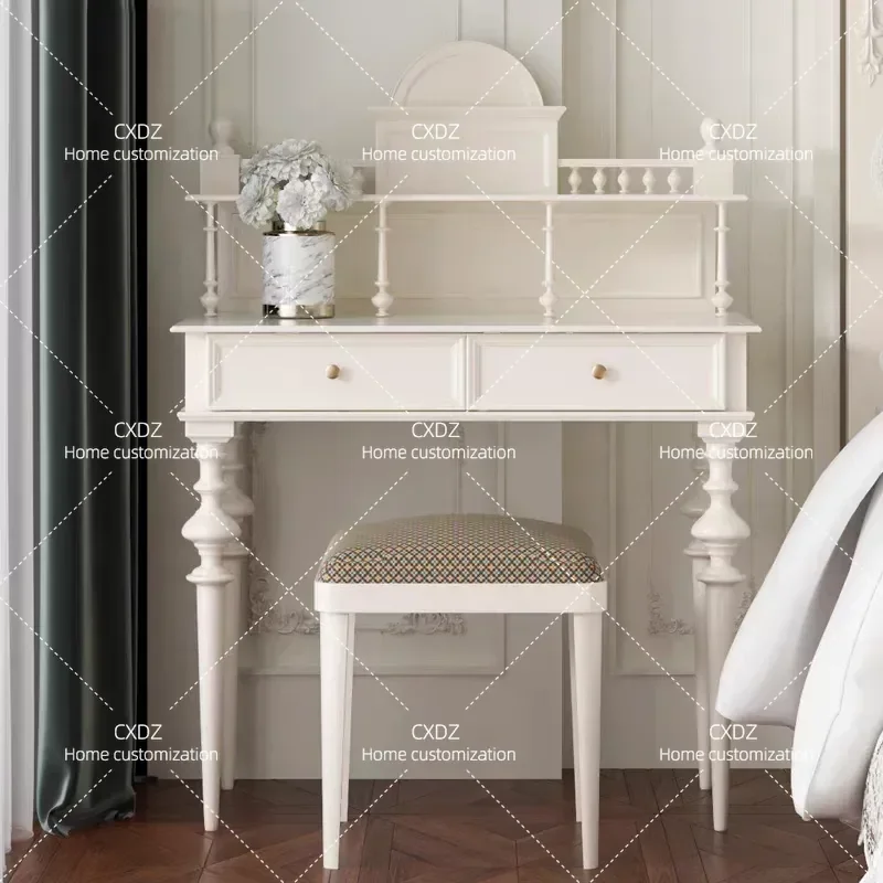 French Retro Solid Wood Dressing Table American Light Luxury High End Furniture Column Black Multi Functional Vanity
