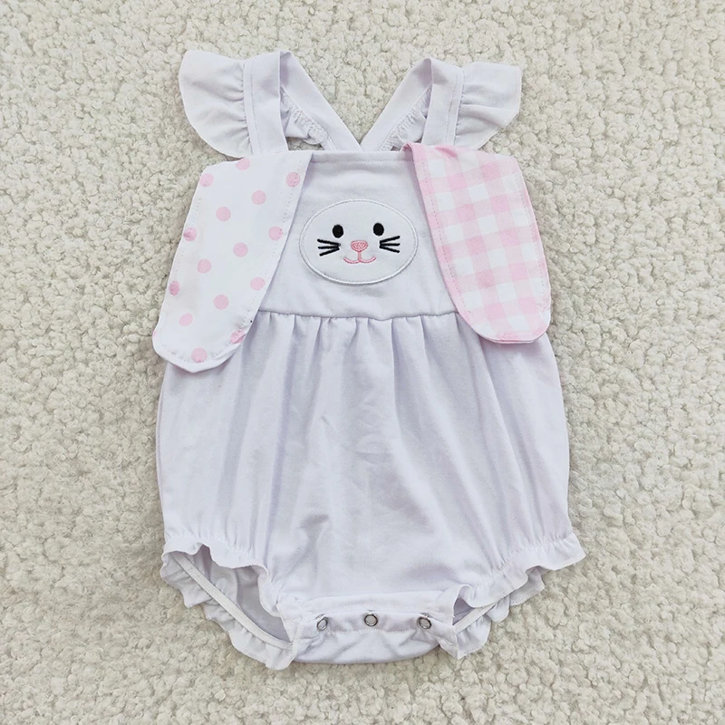 

Wholesale Newborn Embroidery Bunny Rabbit Spring Romper Easter Baby Girl Ruffle Clothing Kid One-piece Toddler Bubble Clothes