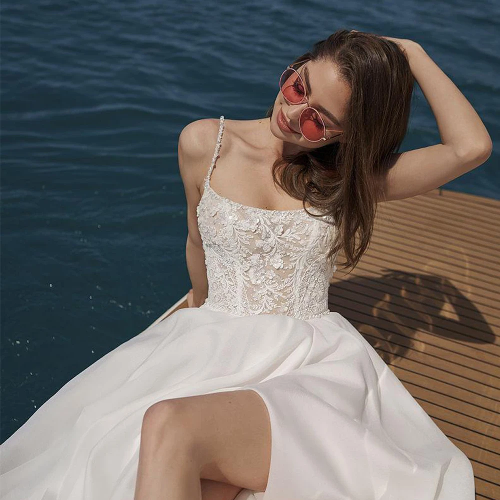 Affascinanti abiti da sposa con spacco laterale con abiti da sposa in pizzo con spalle scoperte per le donne Chiffon 2024 estate nuovo Vestido De Novia 2025