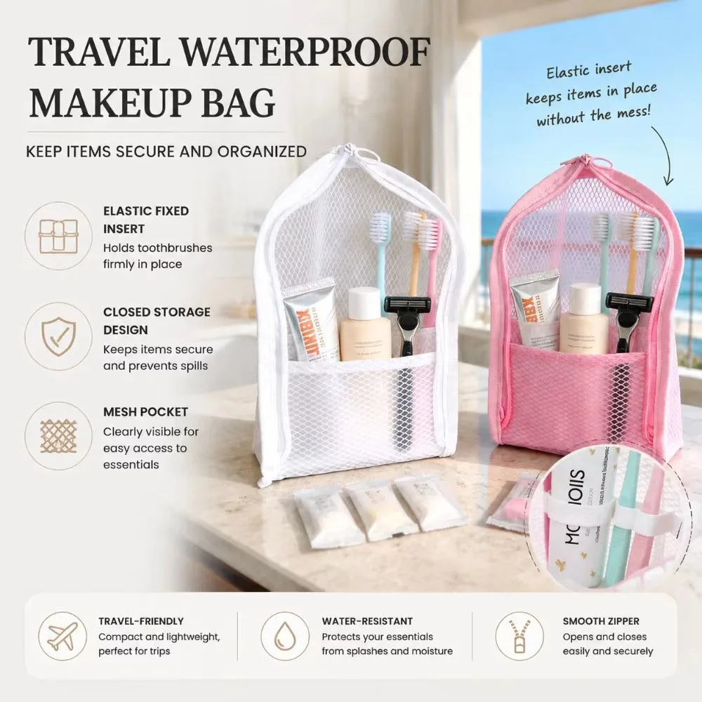 Standing Mesh Toiletry Bag Breathable Quick Dry Toothbrush Case Anti Mold Cosmetic Organizer For Travel College Dorm Gym Shower