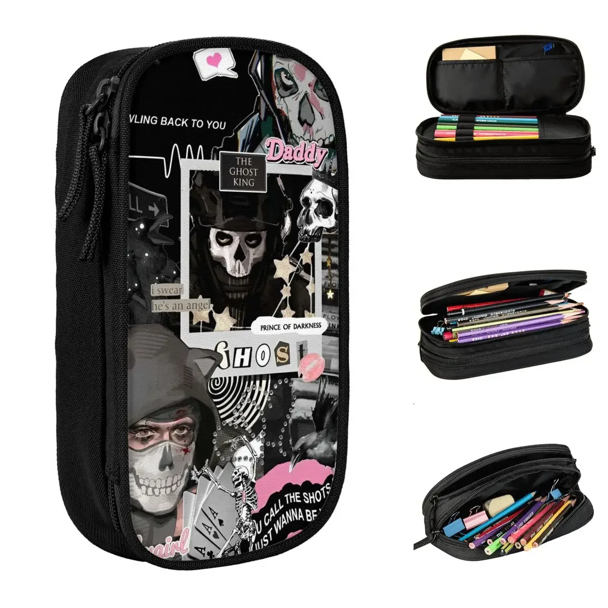 Ghost Call Of Dutys Pencil Case Game Pencilcases Pen Box for Girls Boys Large Storage Bag Office Zipper Stationery