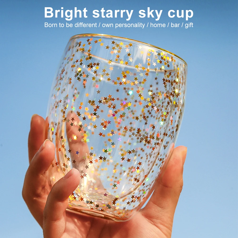 250/350 ml Glas Tee Tasse Hitzebeständige Borosilikatglas Doppel Wand Kaffee Tasse Sternen Stil Kaffee Tee Bier whisky Becher