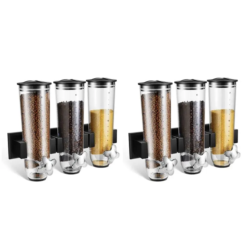 

【ПОСЛЕДНИЙ ШАНС】2X Настенный диспенсер для конфет, тройной настенный диспенсер для сухих завтраков и круп, контейнер для хранения продуктов для кухни