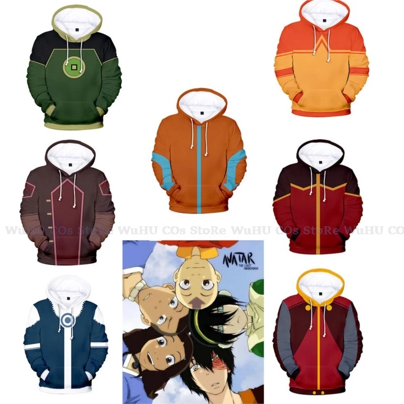 Anime Avatar The Last Airbender Katara Fire Nation Aang Cosplay Costume Hoodie 3D Printed Sweatshirt Pullover Adult Kids Coat