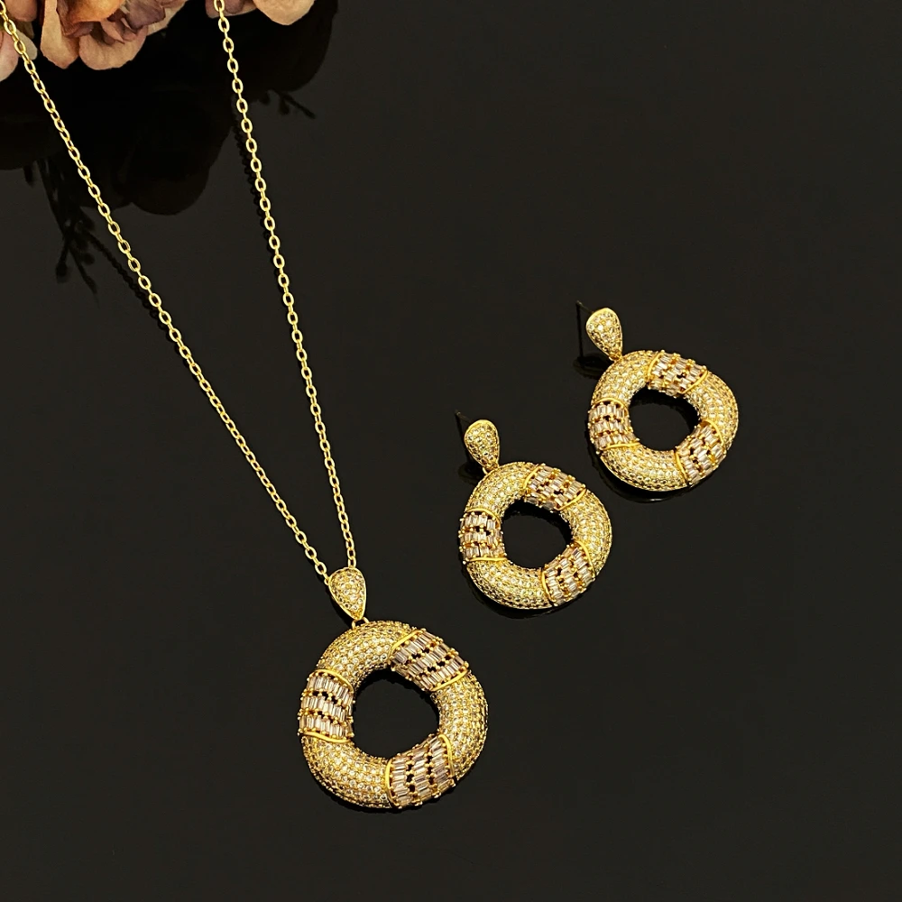 

JRH Gold Plated Copper Zirconia Jewelry Set Romantic Gift for Her Bracelet Earrings Women's Accessory for Anniversaries