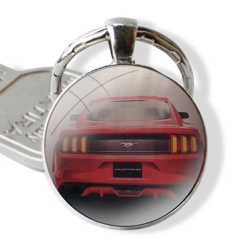 Keychain Handmade Glass Cabochon Key Ring Holder Pendant Key Chains CLASSIC MUSTANG TAIL LIGHTS