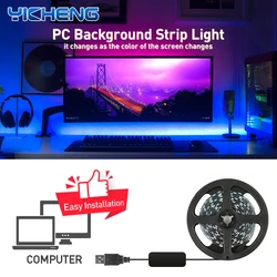 Immersive PC Background Light Strip USB RGBIC LED Strips Computer Monitor Screen Color Sync Smart Software Control Ambient Lamps