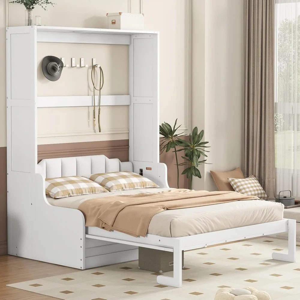Letto Queen Size Murphy, letto Queen Murphy in legno con divano e cuscino, per casa ufficio o piccola stanza, bianco