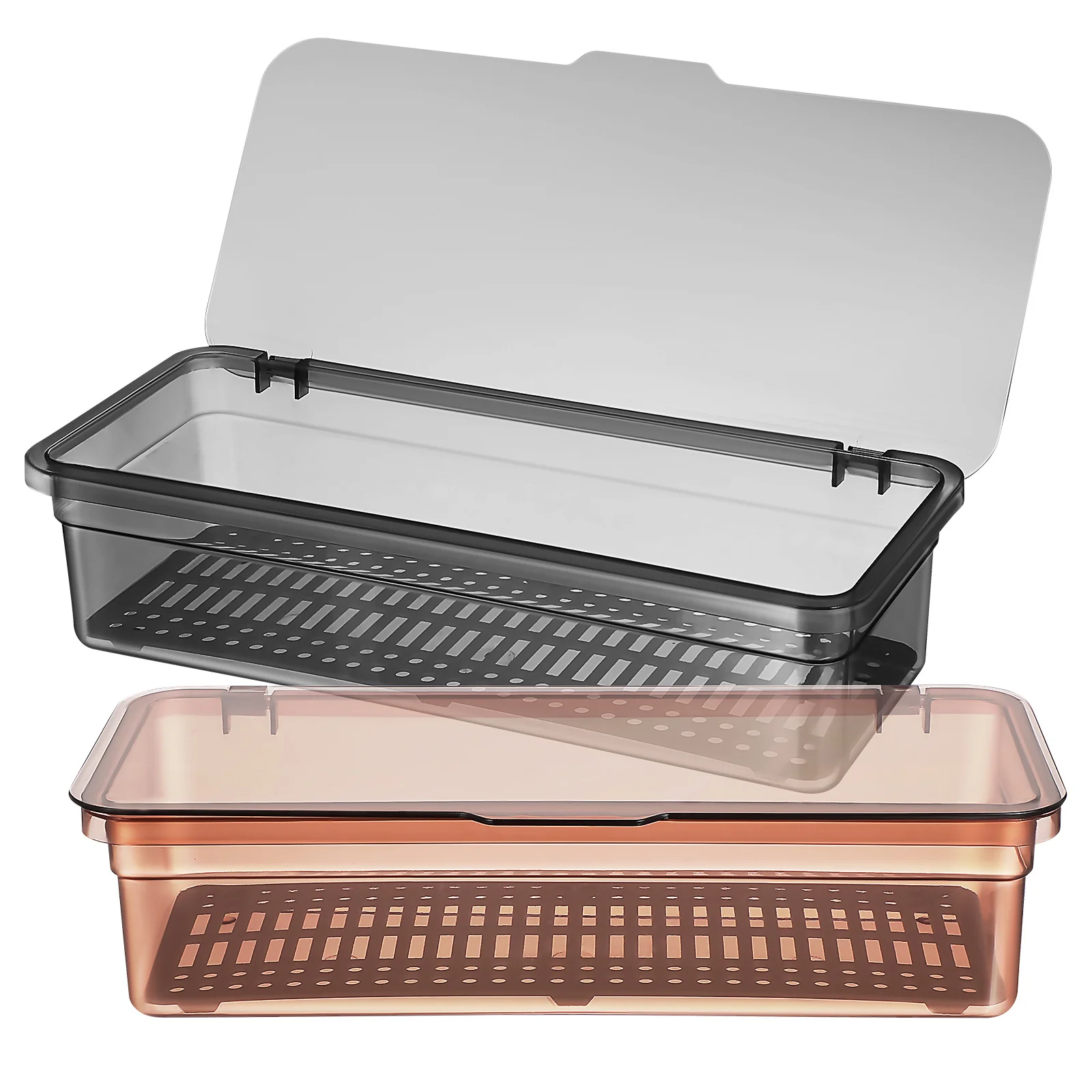 

2Pcs Silverware Organizer Box with Lid Transparent Plastic Cutlery Tray Kitchen Utensil Holder Drainage Storage for Drawer