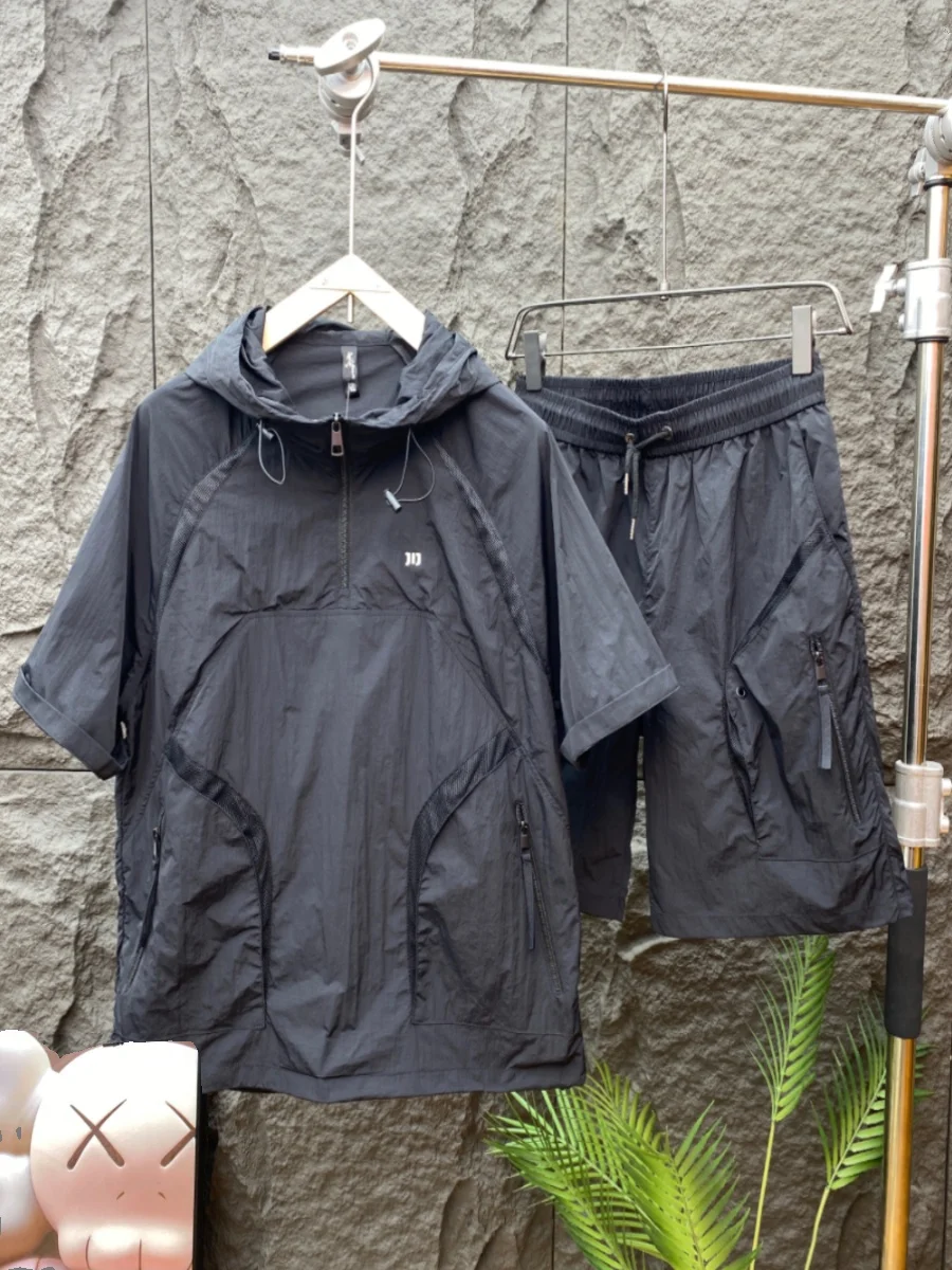 

Summer Casual Workwear Hoodie f Sve orts Sport Two Piece Set Men Trendy Loose Qui Dry Multi ket Five orts