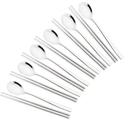 Non-slip Soup Spoon Tableware 6Set Korean Long Handle Chopsticks Spoons Cutlery Set Reusable 304 Stainless Steel Dinnerware Set
