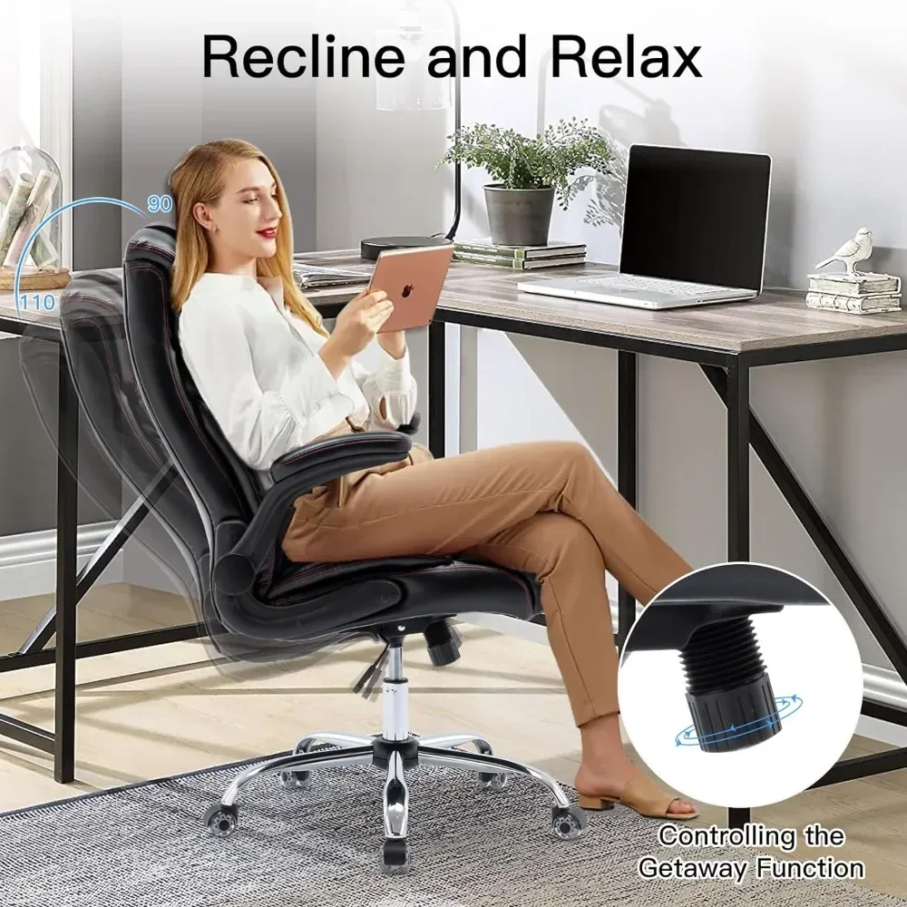 Office Executive Chair High Back Leather Chair with Lumbar Support, Ergonomic Computer Desk Chair with Flip-up Armrest