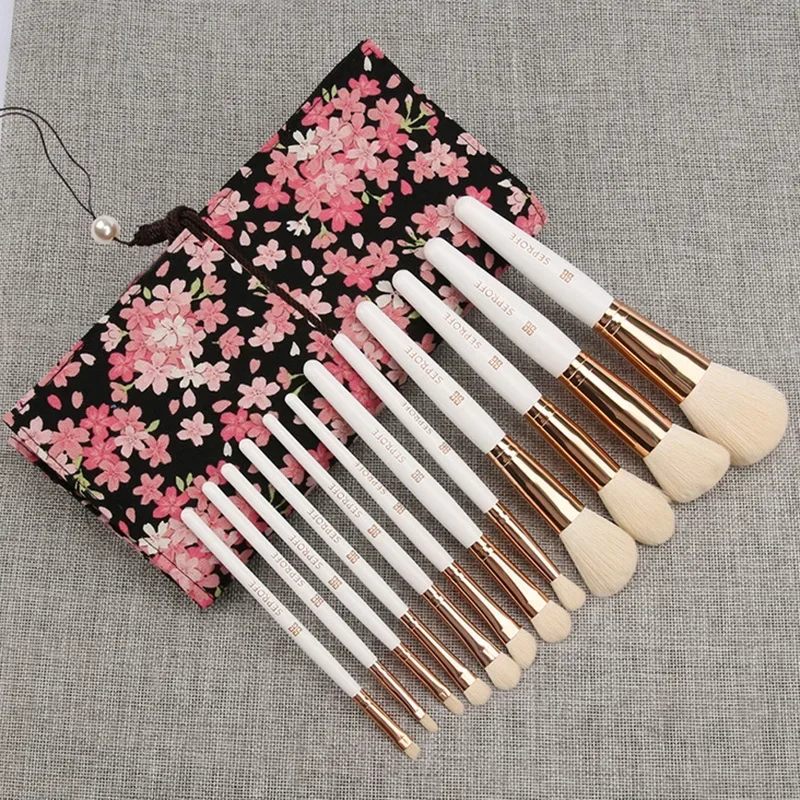 12 pièces rouge blanc pinceaux de maquillage naturel ensemble fond de teint mélange poudre Blush sourcil professionnel fard à paupières Brochas