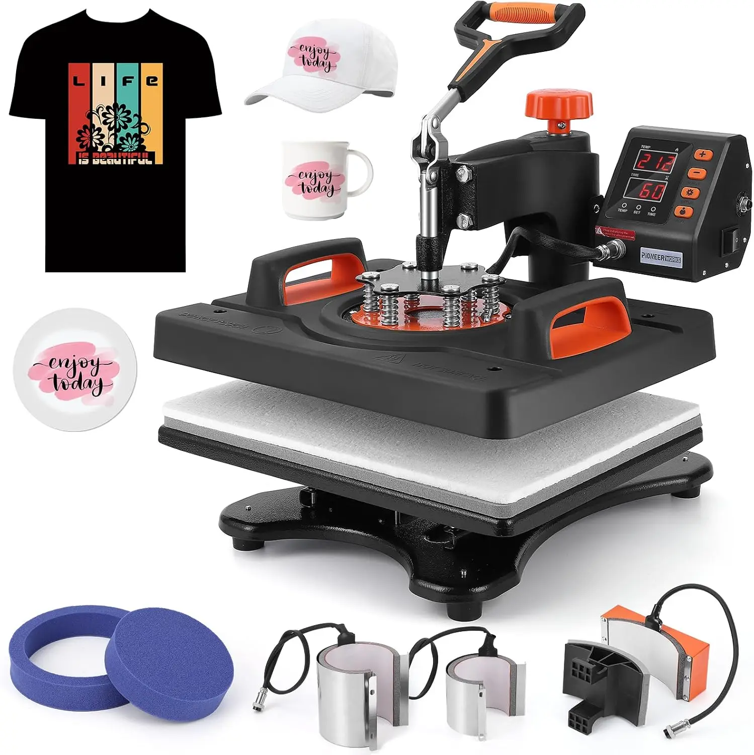 6 in 1 Heat Press 800W Sublimation Machine 360° Rotation Swing-Away Heat Press Dual-Tube Heating Printing for DIY T-Shirts Cap Mugs Hat Plate Printer Transfer