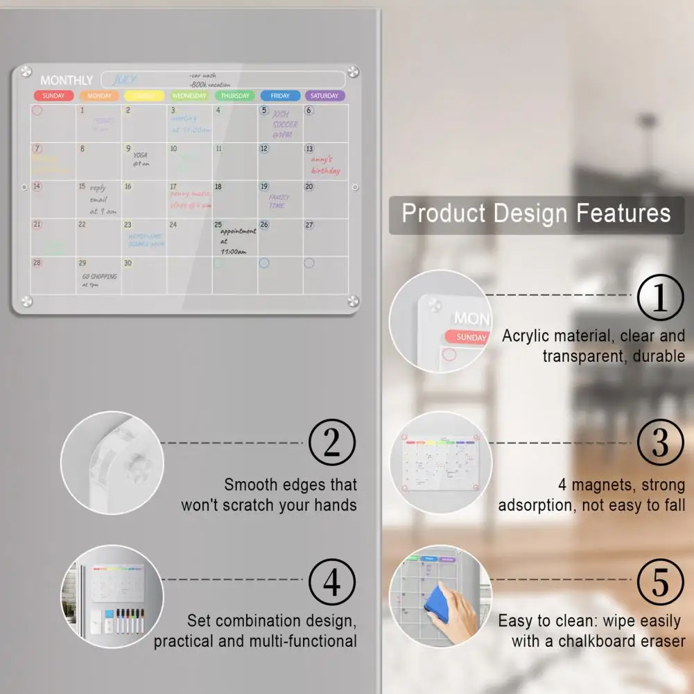 Clear Acrylic Fridge Magnet Sticker Calendar Board Planner Daily Weekly Monthly Schedule Dry Erase Board for Home School Office
