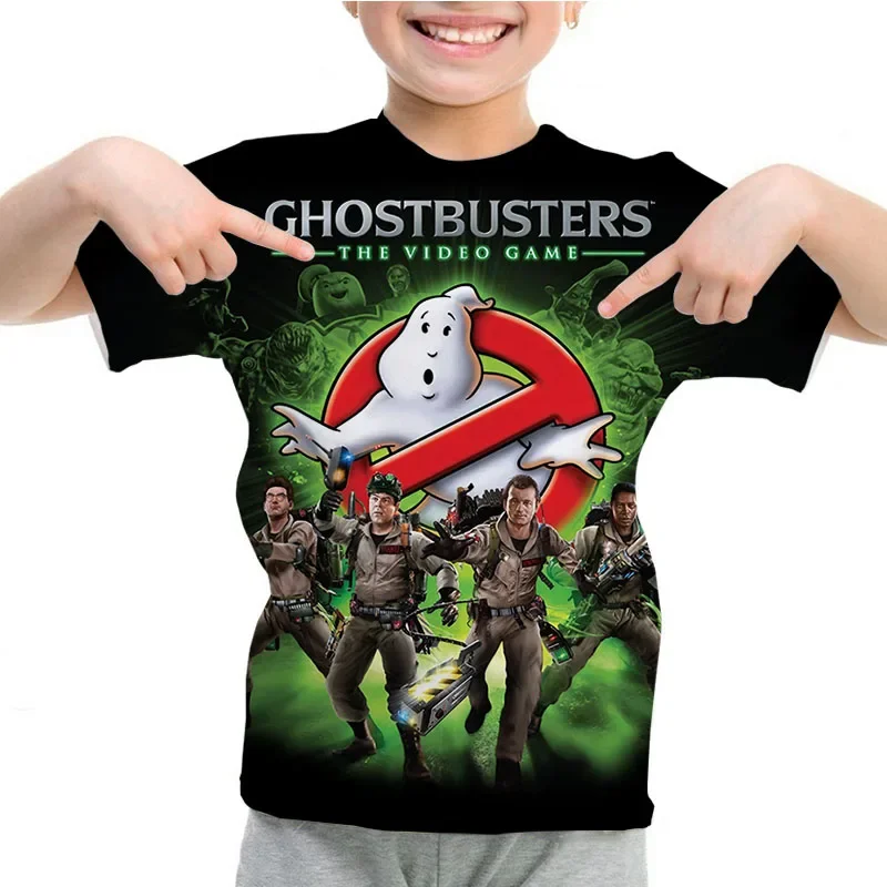 Cartoon Anime Print T-Shirt Ghostbusters T-Shirts Children's Summer Short Sleeve Boys Girls Tops Clothes Kids T Shirt