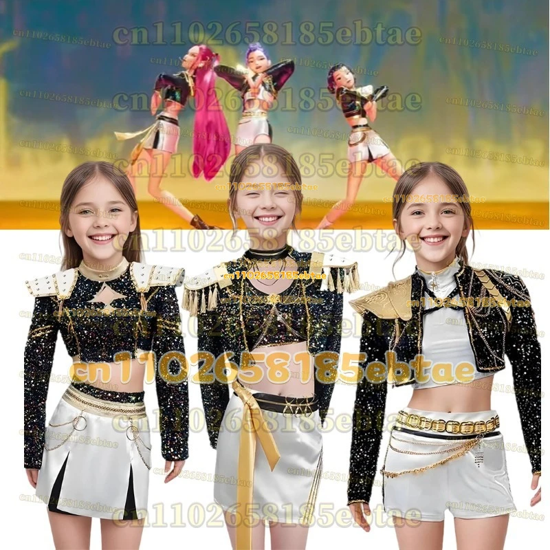 

KPop Mira Zoey Rumi Cosplay Costume Demon Hunters Black Gold Stage Uniform for Women Girls Huntrix Performance Outfit Halloween