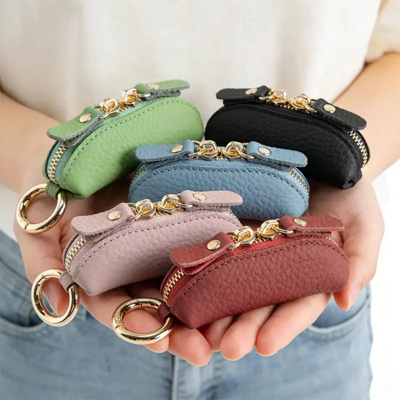 Mini-Leder-Münzbörse mit Schlüsselring, minimalistischer Reißverschlussbeutel für Männer und Frauen, kleiner tragbarer Leder-Geldbeutel. – Detail 5