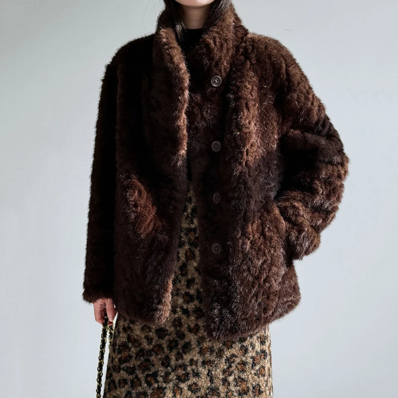 HKSH hiver nouvelles femmes fausse fourrure manteau col montant simple boutonnage polyvalent tendance luxe Chic élégant chaud épaissir veste HK17526