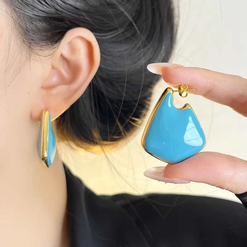 Vintage Colorul Enamel Drop Glaze Metal Chunky Stud Earrings for Women Female Geometric Irregular Earring Statement Jewelry Gift