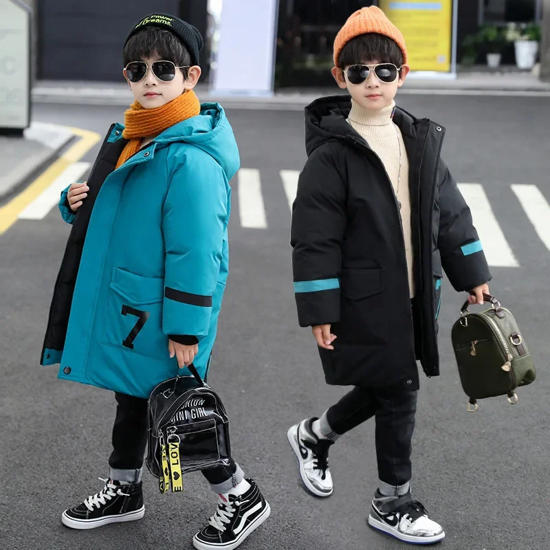 

Fashion Digital Children's Jacket Boys Cotton Coat Winter Hooded Thicken Mid-length Warm Big Children's Cotton Jacket 4-14yrs