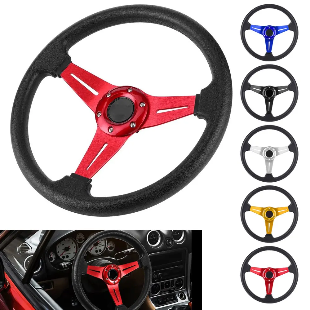 

Автомобильный спортивный руль гоночного типа, высокое качество, универсальный, 14 дюймов, 350 мм, алюминий, полиуретан, 5 цветов, быстросъемный автомобильный Стайлинг