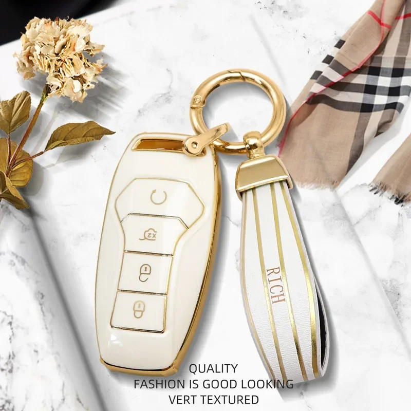 

Luxurious Golden Edge Remote Car Key Case Full Cover For BYD Tang DM 2018 Yuan EV Qin Pro Song Max DM Keychain Auto Accessories