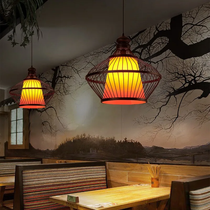 Antique bamboo chandelier Teahouse Restaurant Hot pot commercial retro creative Zen Japan Chinese lanterns pendant light