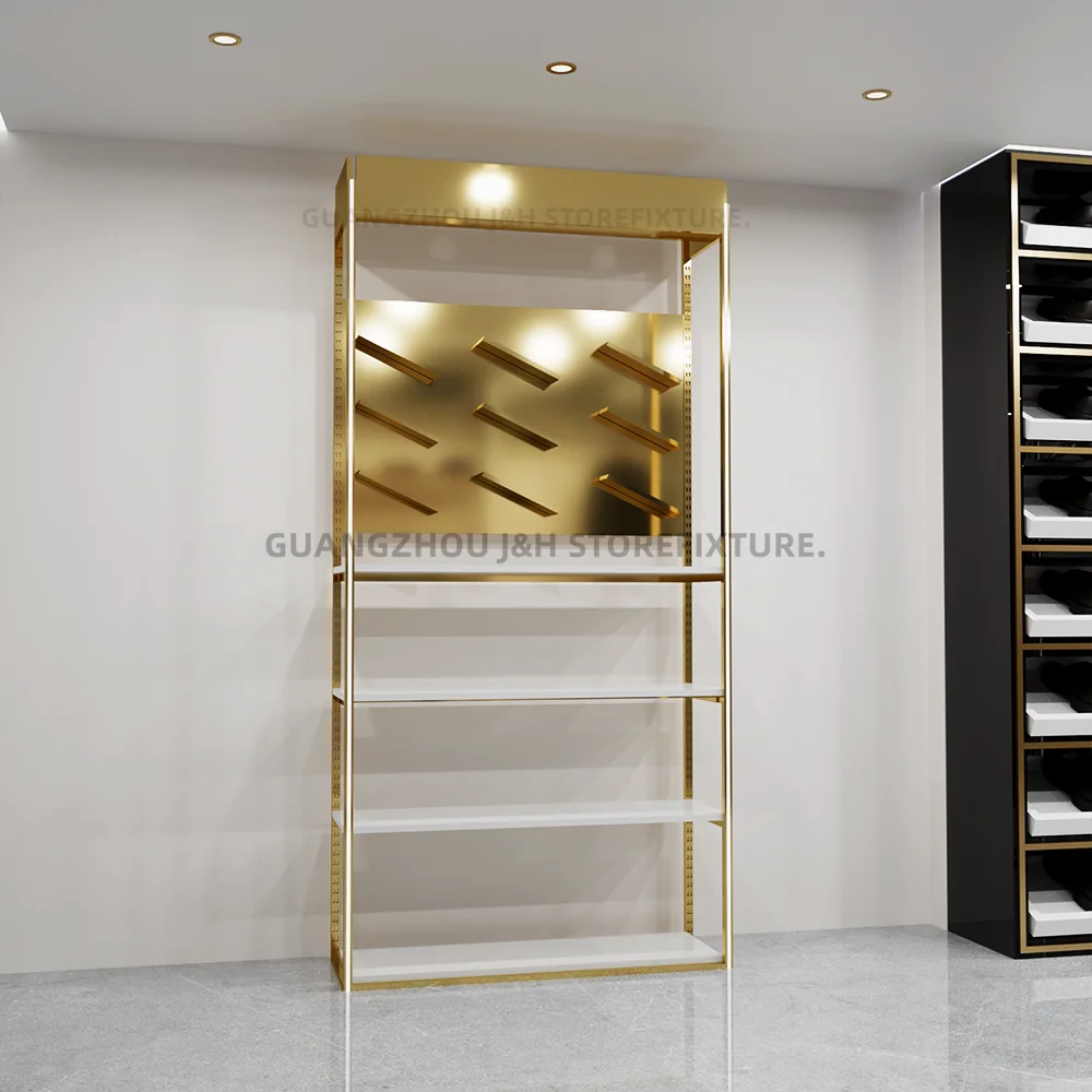 Personalizzato.Personalizzato.Sneaker Wall Rack Espositore per scarpe verticale Scaffale per scarpe in metallo in acciaio inossidabile dorato Logo personalizzato Sho durevole