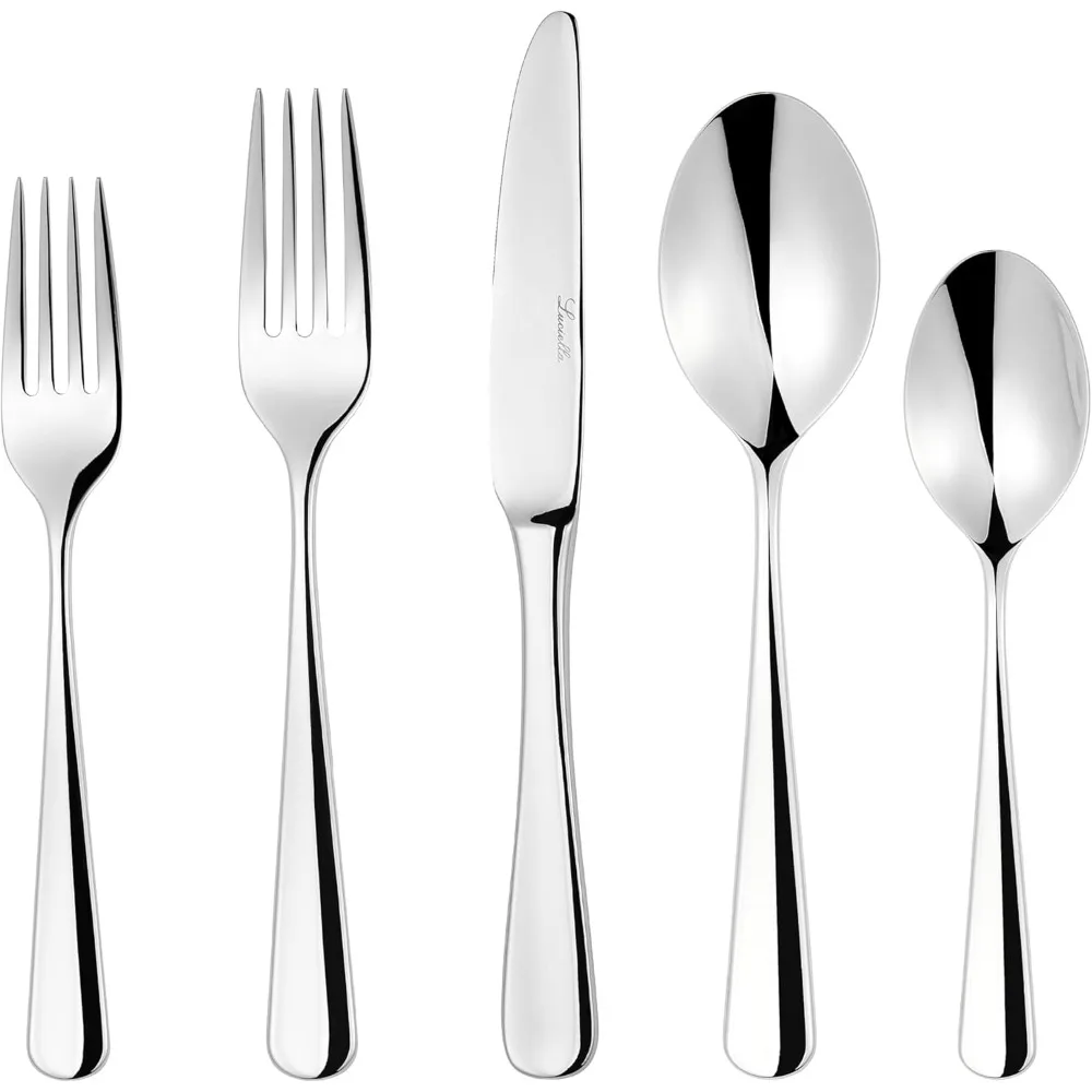

Tropea Flatware Set For 12, 65-piece Premium 18/10 Stainless Steel Silverware Set With Serving Utensils, Modern Mirror Finish,