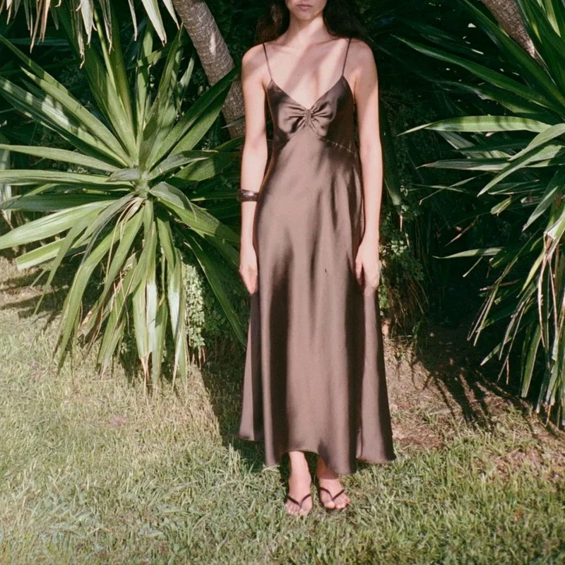 Outono nova chegada feminina scela v-ne midi dr seda cetim textura saia plissada casual sle fibra de poliéster