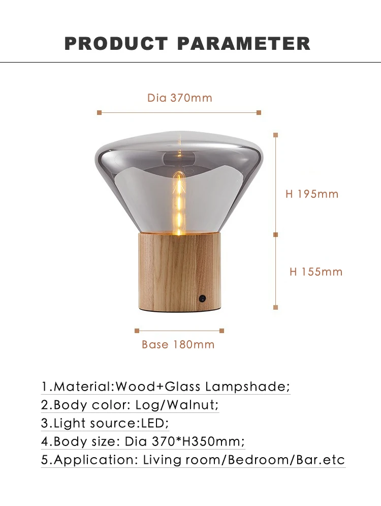 Nordic Design Glass Table Lamp Floor Wood Lights Beside Modern Luminaires for Home Soft Living Room Designer Table Light E14