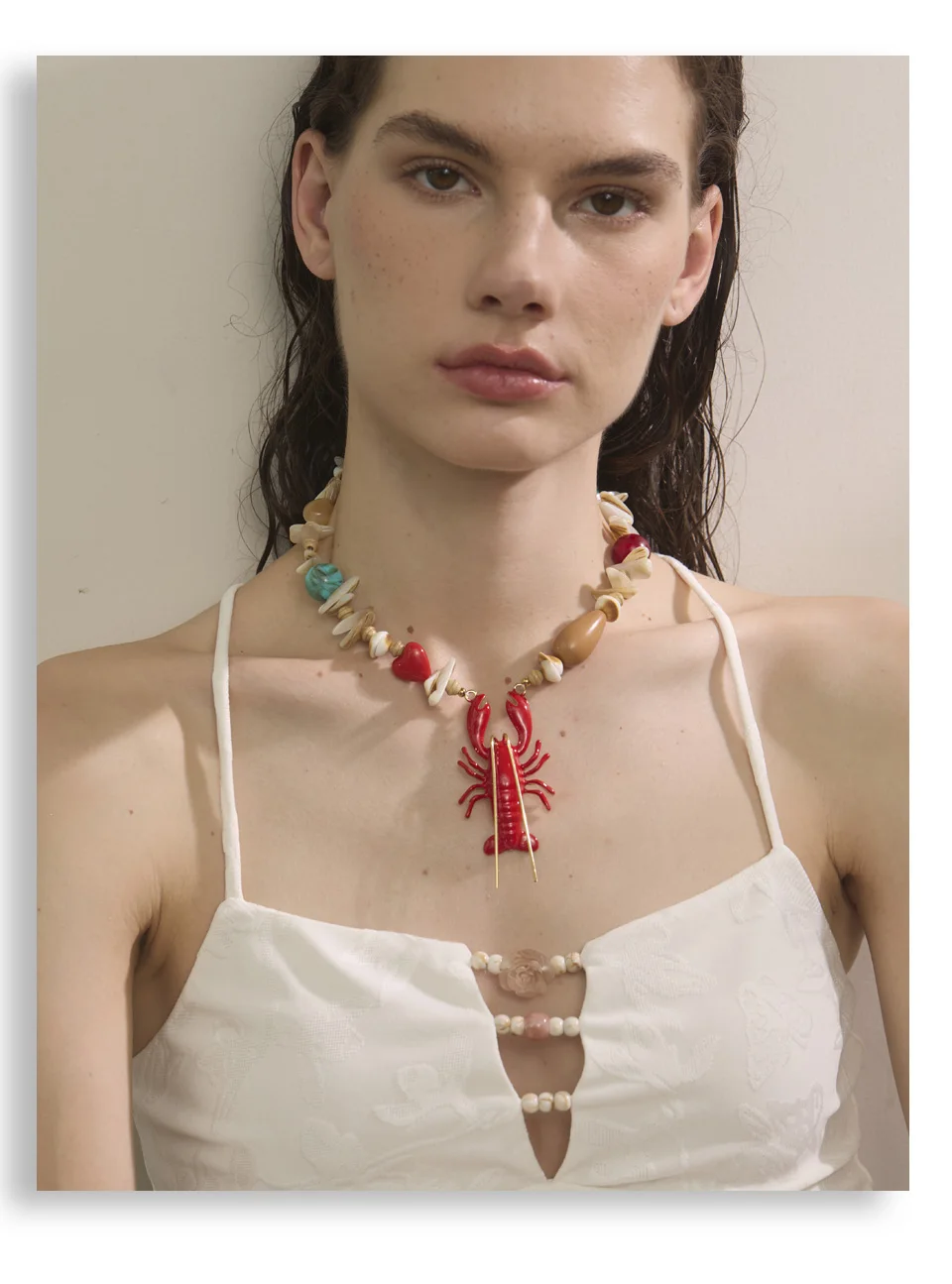 Yhpup Attraktive einzigartige Ozean Muschel Stein handgemachte Hummer Krebse Anhänger Halskette Sommer Charm Kragen Statement PVD Schmuck – Detail 2
