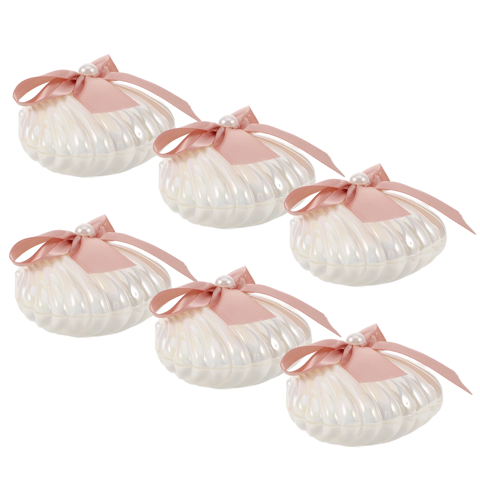

6pcs Pearl White Seashell Candy Boxes Blue Ribbon Reusable PP Wedding Party Favor Containers Sweets Gifts Storage