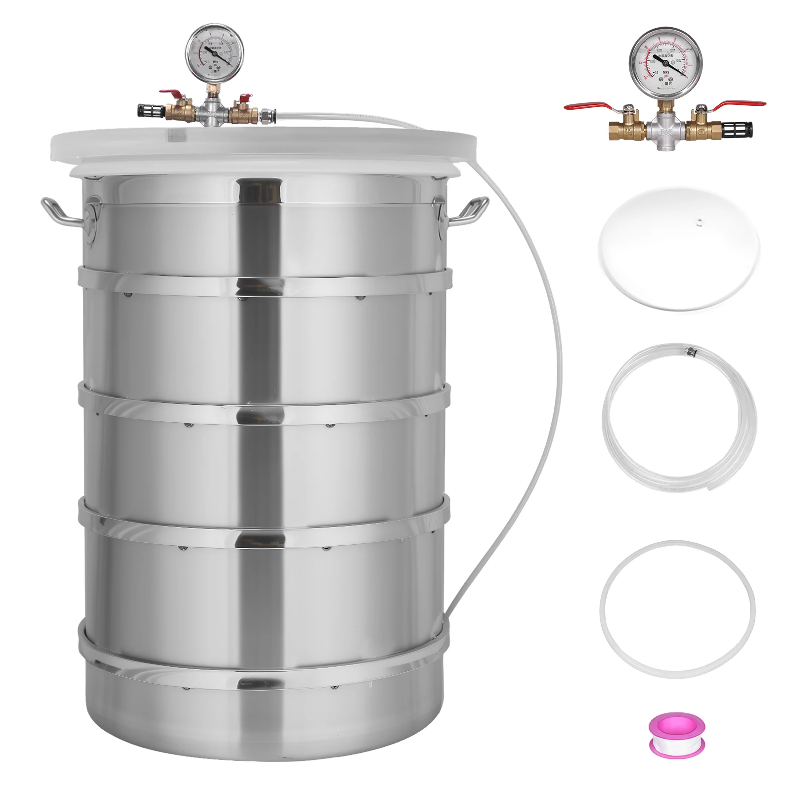 

304 Stainless Steel Degassing Chamber Kit with Clear Lid Industrial Vacuum Degassing Barrel for Stabilizing Wood Epoxies Casting