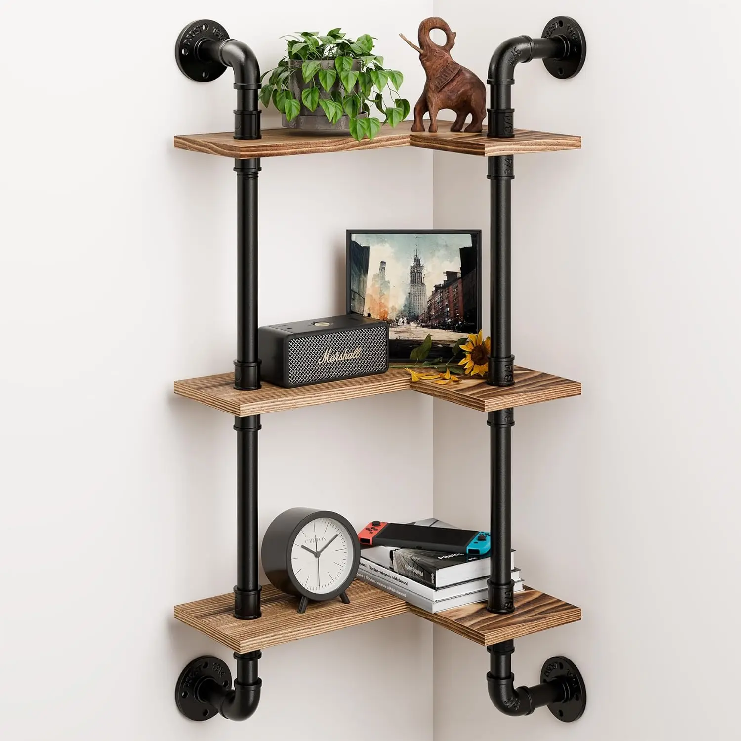 

Промышленные трубчатые полки из сосны, настенные угловые полки L-образной формы для ванной комнаты, спальни, гостиной, для хранения