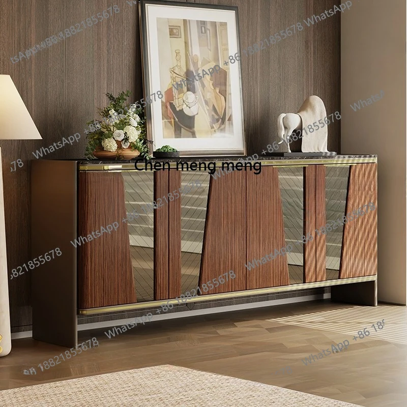 

European and American painted modern, entrance cabinet solid wood dining side cabinet, marble decoration, storage