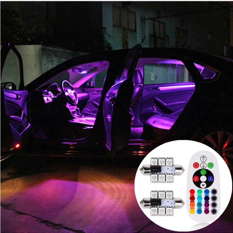 

2pcs LED RGB Festoon 31mm 36mm 39mm 41mm Car Interior Reading Light For BMW Audi Peugeot VW Benz Tesla Honda Auto Accessories