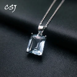 Trendy Aquamarine Pendant Sterling 925 Silver Topaz Green Amethyst Smoky Quartz Oct 9*11mm Fine Jewelry for Women  Party Gift