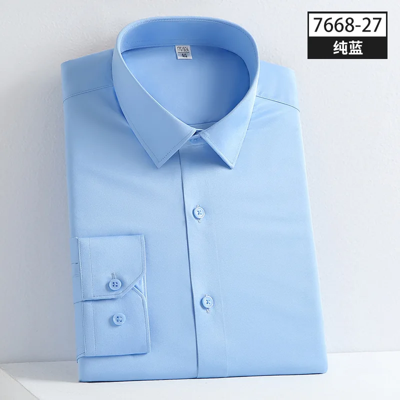 HH236New negócios masculinos casual camisa de manga comprida elástica não-ferro camisa cor sólida vestido de casamento fotografia