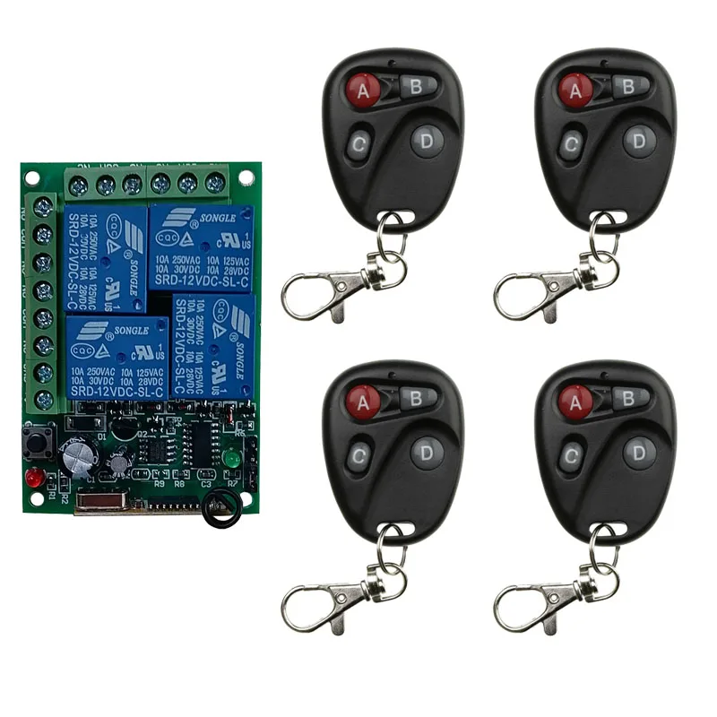 รีเลย์10A RF ไร้สาย DC 12V 24V 4CH 4 Ch รีโมทคอนโทรลไร้สาย433 MHz สำหรับเปิดประตูโรงรถ